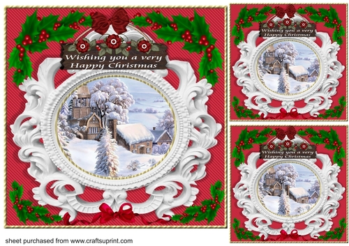 3 Red ceramic frame Christmas scene card front/toppers 5