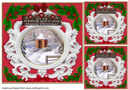 3 Red ceramic frame Christmas scene card front/toppers 6