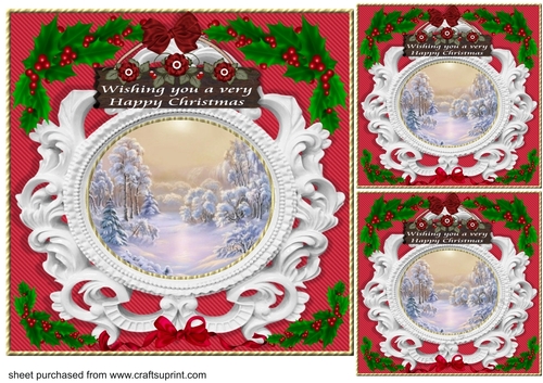 3 Red ceramic frame Christmas scene card front/toppers 7