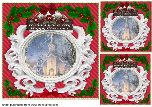 3 Red ceramic frame Christmas scene card front/toppers 8