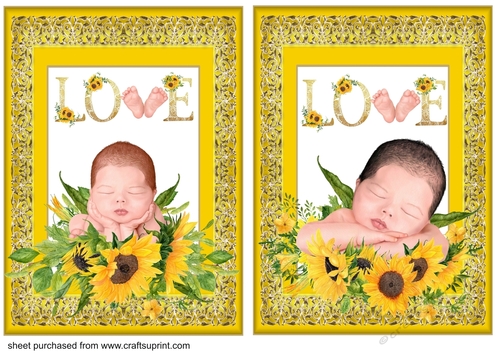 2 Sunflower baby card front/toppers