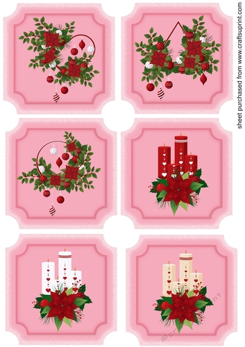 6 Pink Christmas poinsettia toppers