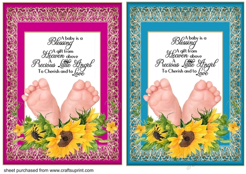 Pink and blue sunflower baby card front(with verse) 3