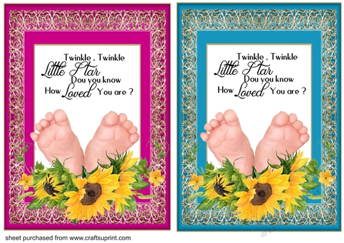 Pink and blue sunflower baby card front(with verse) 4