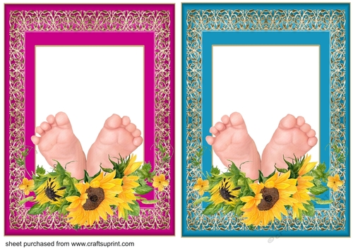 Pink and blue sunflower baby card front blank for you to add your own message