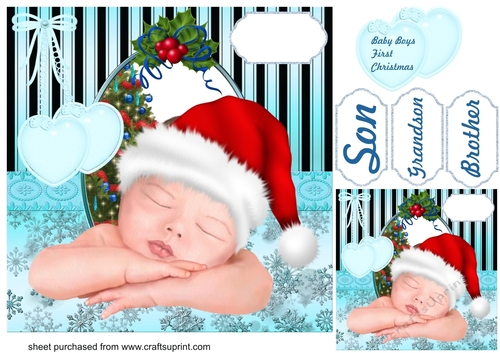 Baby boys first Christmas card front