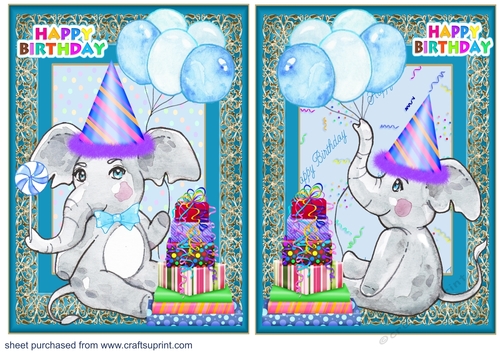2 Blue Birthday elephant card fronts