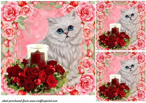 3 Red rose cat card front/toppers
