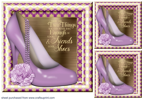 3 February birth stone colour floral shoe with pearls card front/toppers