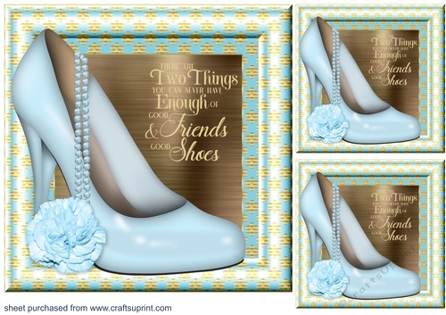 3 March birth stone colour floral shoe with pearls card front/toppers