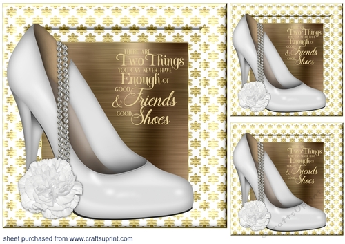 3 April birth stone colour floral shoe with pearls card front/toppers