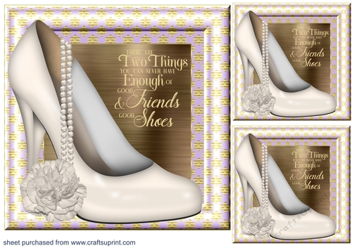 3 June birth stone colour floral shoe with pearls card front/toppers