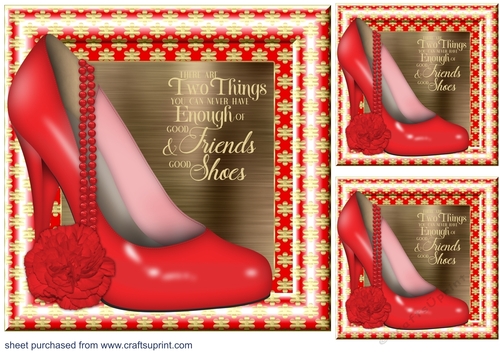 3 July birth stone colour floral shoe with pearls card front/toppers