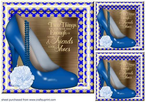 3 September birth stone colour floral shoe with pearls card front/toppers