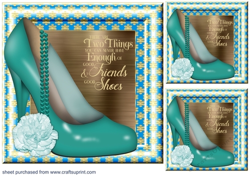 3 December birth stone colour floral shoe with pearls card front/toppers