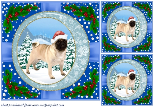 3 Blue Christmas pup with holly corners card front/topper 7
