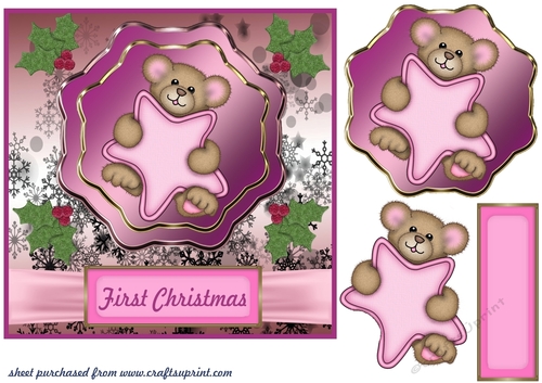 First Christmas star teddy card front