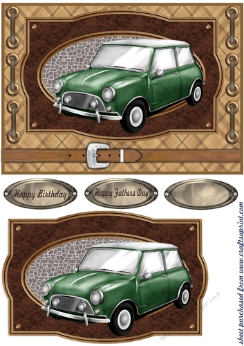 Vintage car with belt card front 1