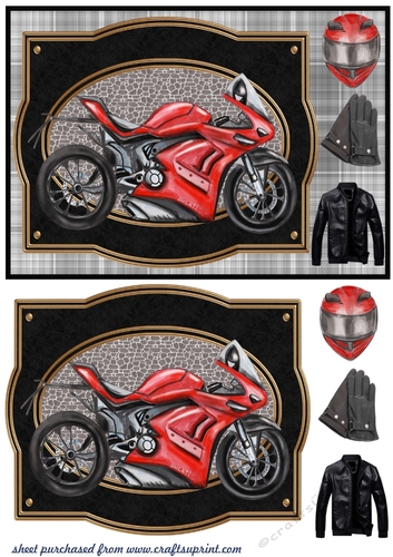 Red and Black motor bike framed card front