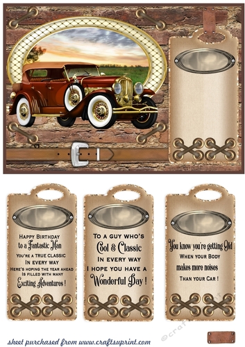 Classic car in oval card front 1