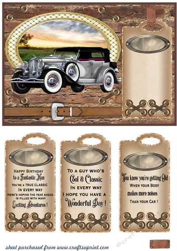 Classic car in oval card front 2