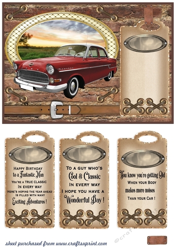 Classic car in oval card front 3