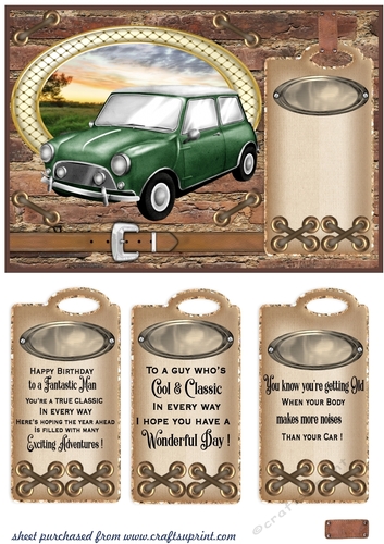 Classic car in oval card front 4