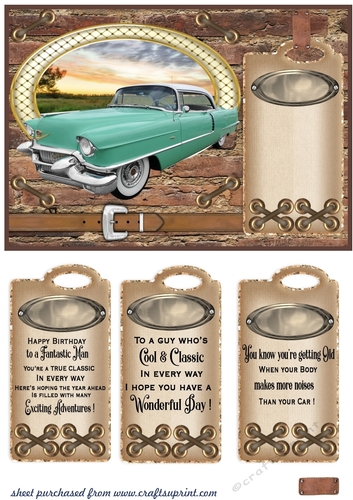 Classic car in oval card front 5