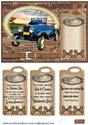 Classic car in oval card front 6