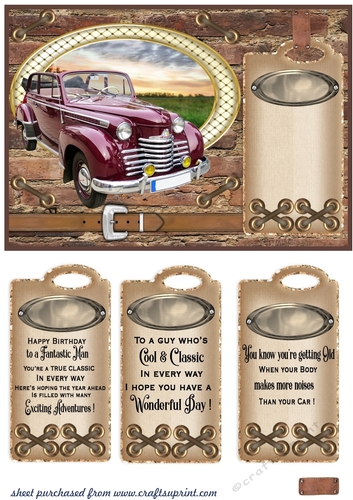 Classic car in oval card front 7