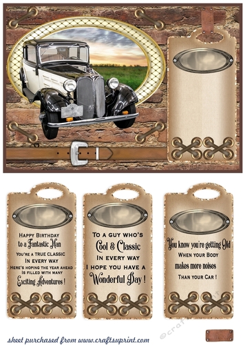 Classic car in oval card front 8