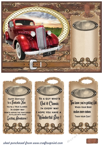 Classic car in oval card front 9