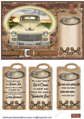 Classic car in oval card front 10