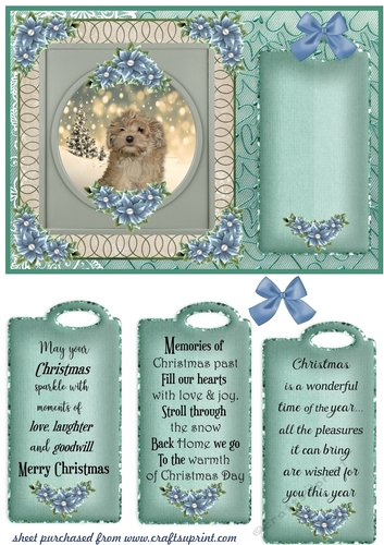 Blue and green Christmas pup card front 5