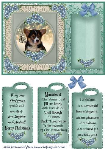 Blue and green Christmas pup card front 7