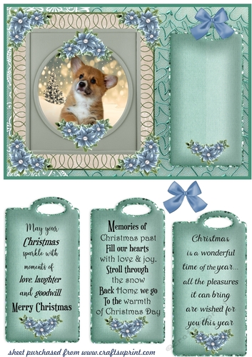 Blue and green Christmas pup card front 8