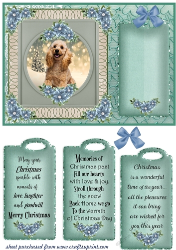Blue and green Christmas pup card front 10