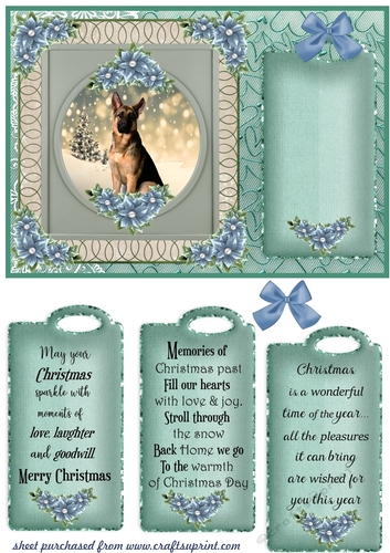 Blue and green Christmas pup card front 12