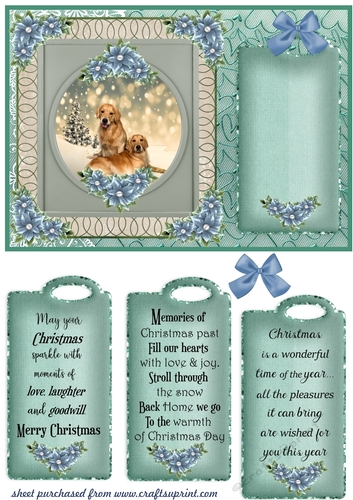 Blue and green Christmas pup card front 13