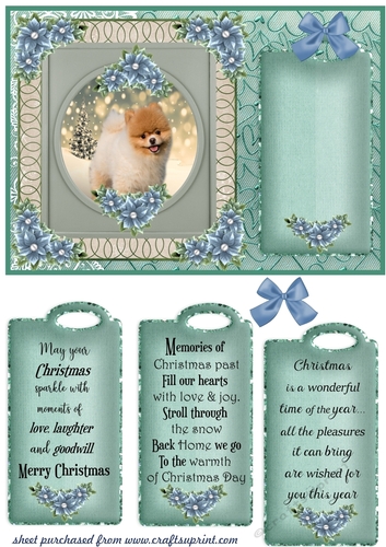 Blue and green Christmas pup card front 14