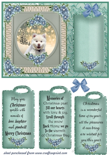 Blue and green Christmas pup card front 15