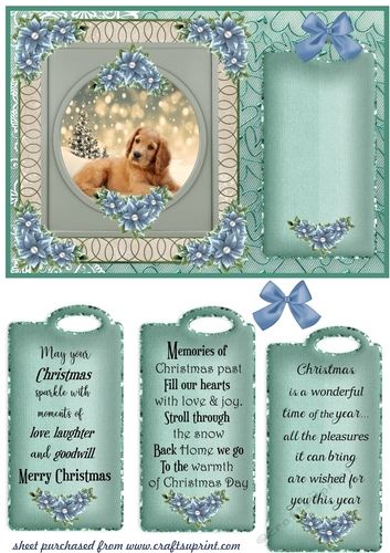 Blue and green Christmas pup card front 17