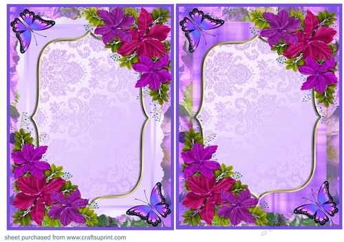 2 Purple floral Birthday card front/toppers 3(blank)