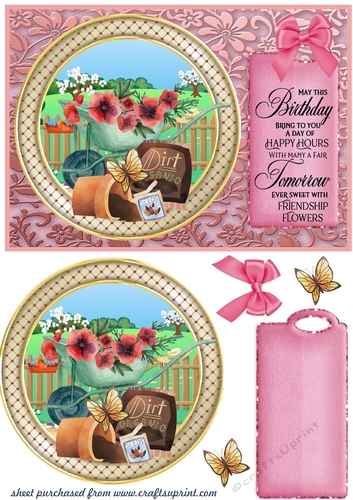 Pink framed garden themed card front