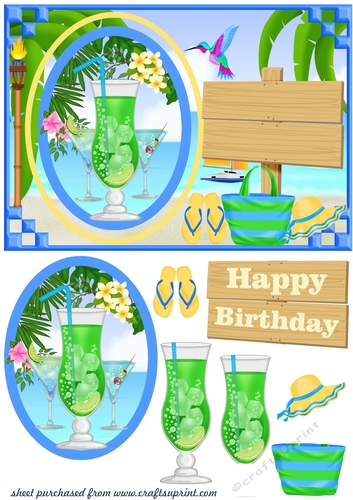 Tropical Birthday beach cocktails card front 2