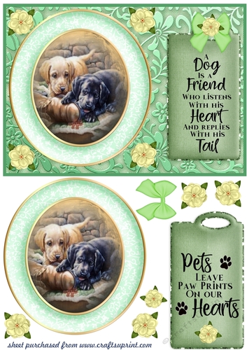 Green pup floral card front 1