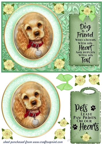 Green pup floral card front 3