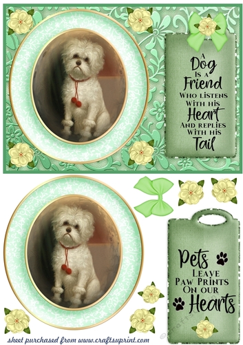 Green pup floral card front 4