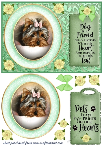 Green pup floral card front 5