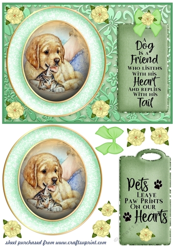 Green pup floral card front 8